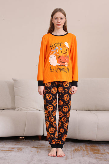 Estampado de calabaza naranja Juego de pijama familiar de Halloween
